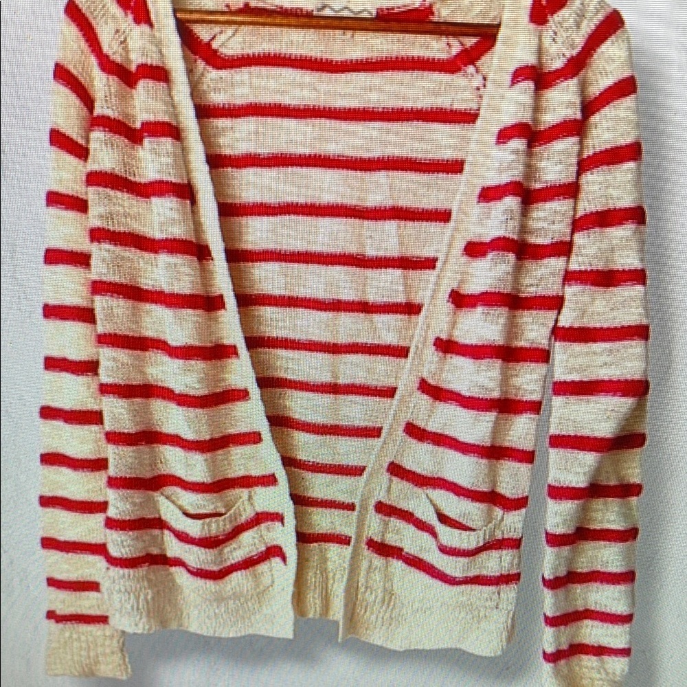 Pink Rose Magenta & Cream Striped Loose Knit Cardigan Sweater Sz S
